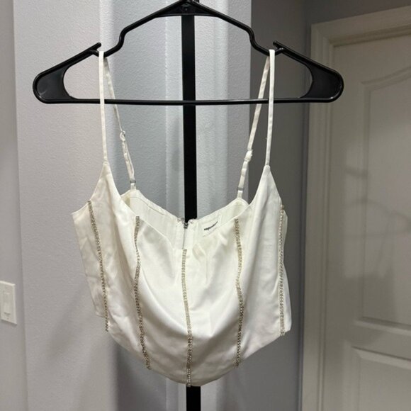 superdown Tops - Superdown Revolve White Jewel Satin Corset Crop Top Size Large